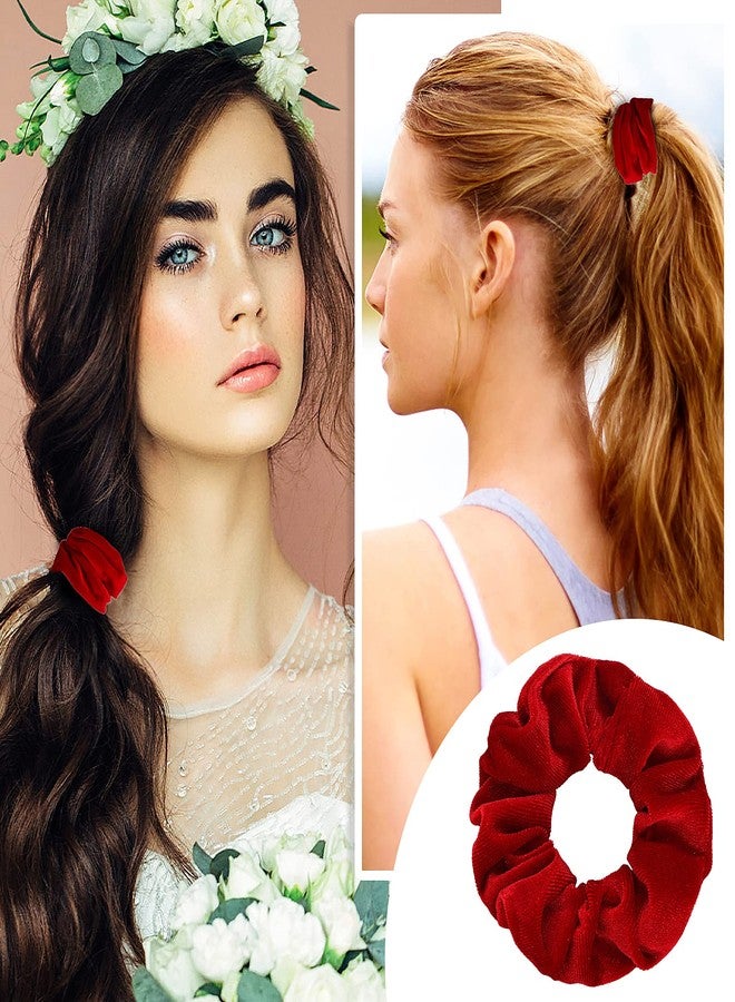 WLLHYF 2 Pcs Red Velvet Hair Scrunchies Large Size Hair Bands Cute Rope Elastic Ties for Girls Women Valentine's Day Gifts Wristband Ponytail Holders Christmas Hair Accessories (Red) - Image 4